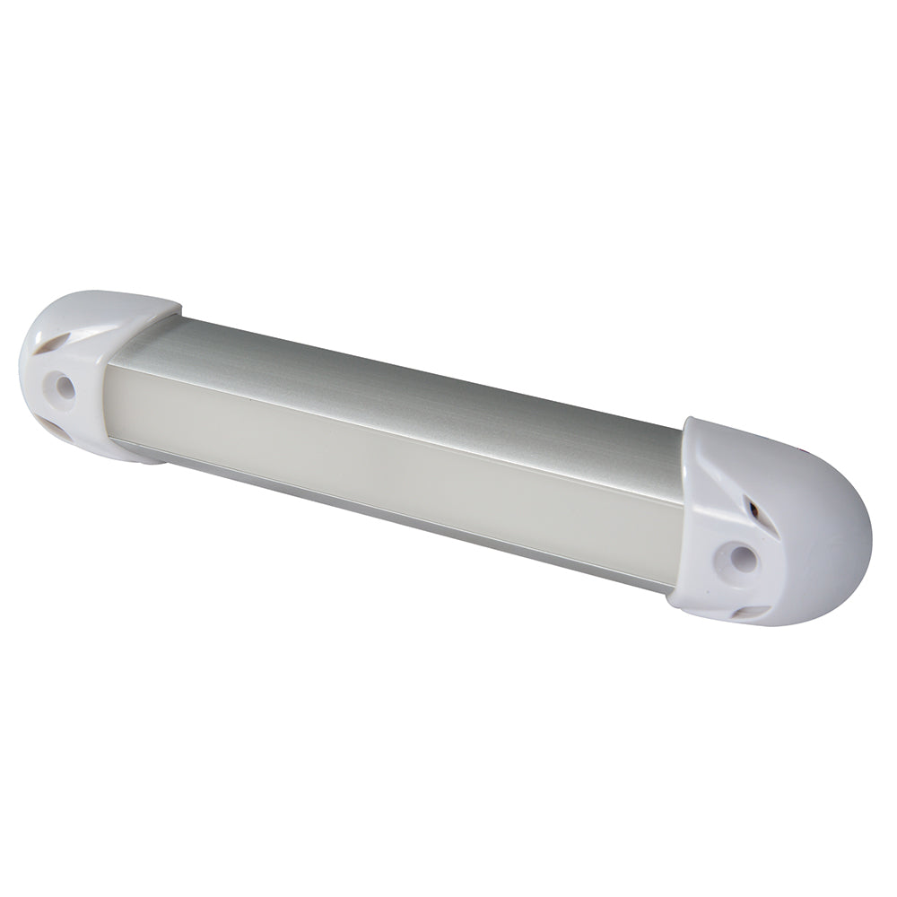 Sleek white LED light bar with brushed aluminum housing and mounting ends for auto or home use