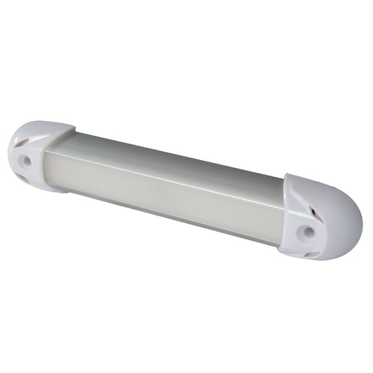Sleek white LED light bar with brushed aluminum housing and mounting ends for auto or home use