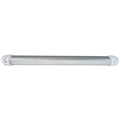 Sleek aluminum LED light bar with white end caps for automotive or commercial use
