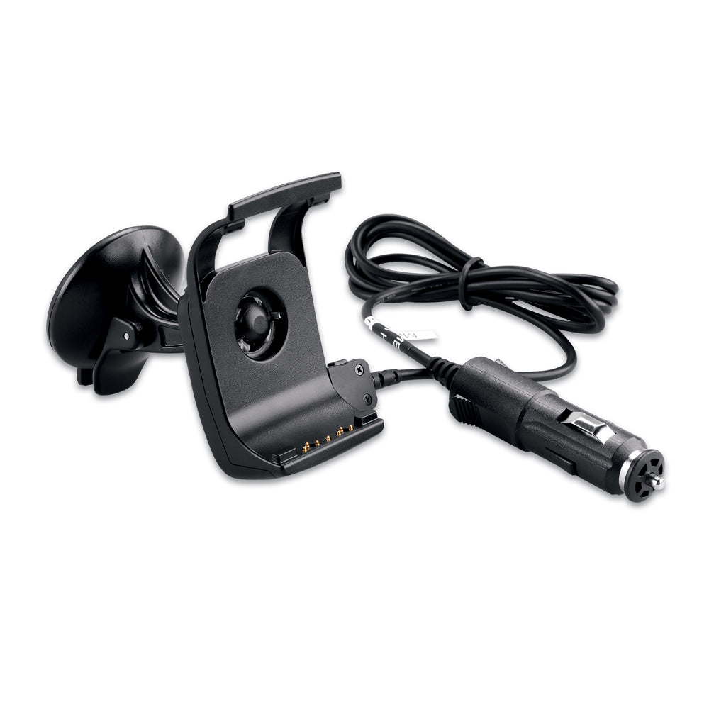 Car phone mount with suction cup and 12V charger cable for vehicle use
