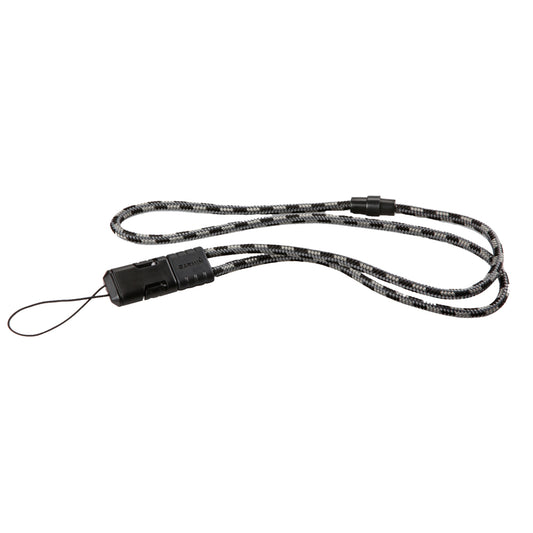 Garmin floating lanyard with black and gray braided cord and quick-release clip