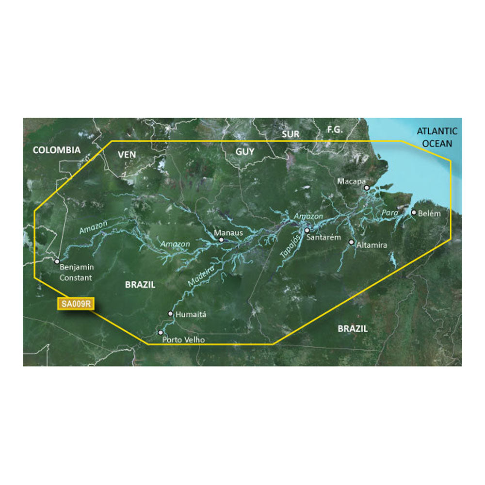 Map of Brazil highlighting Amazon region with cities and rivers, marked SA009R