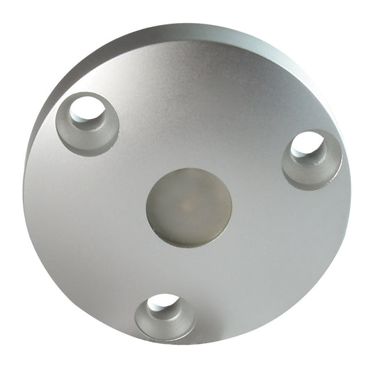 Silver aluminum speaker mounting plate with three screw holes and central cutout for car audio installation