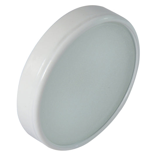 White circular LED light cover with frosted lens for automotive or residential use