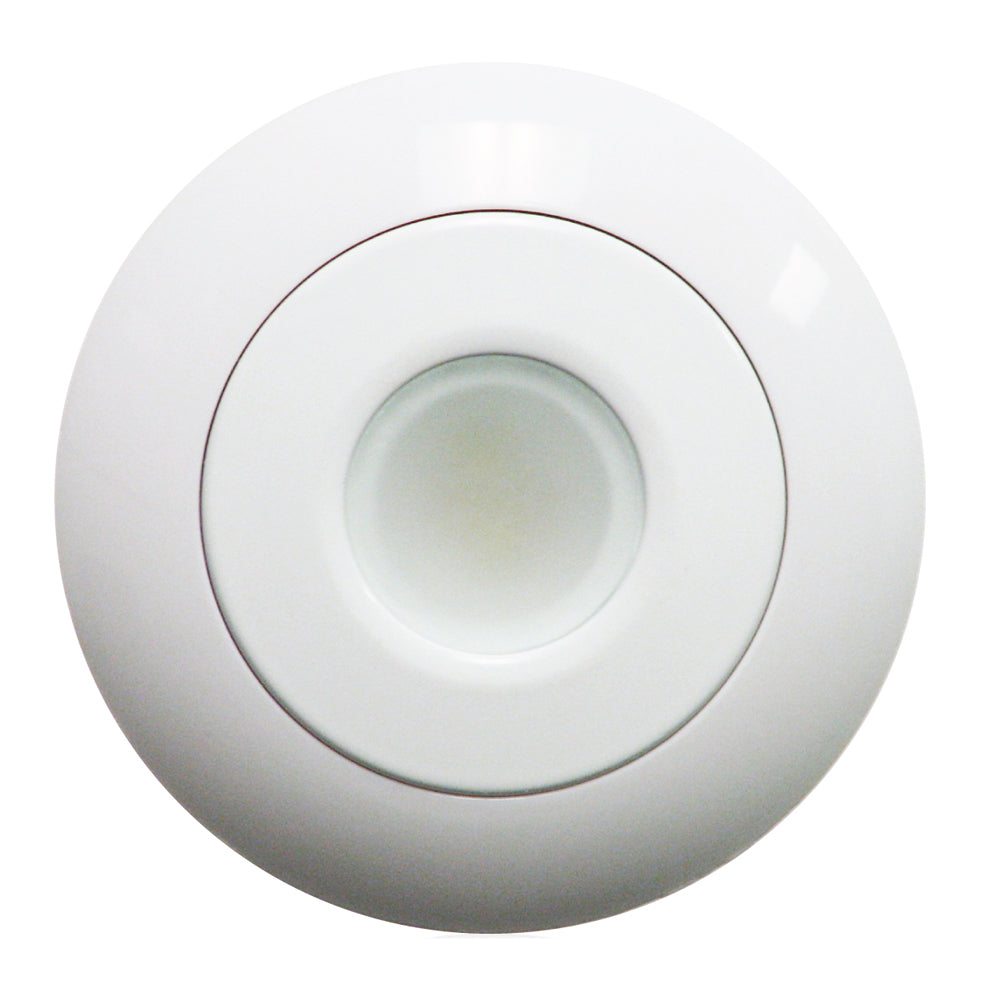 White circular ceiling light fixture with concentric rings, ideal for residential or commercial installation