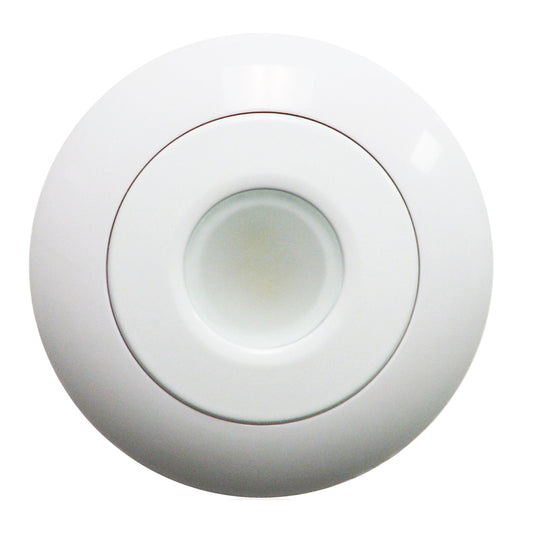 White circular ceiling light fixture with concentric rings, ideal for residential or commercial installation