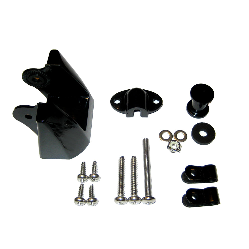 Black automotive mounting bracket kit with screws, nuts, and hardware for car audio or accessory installation