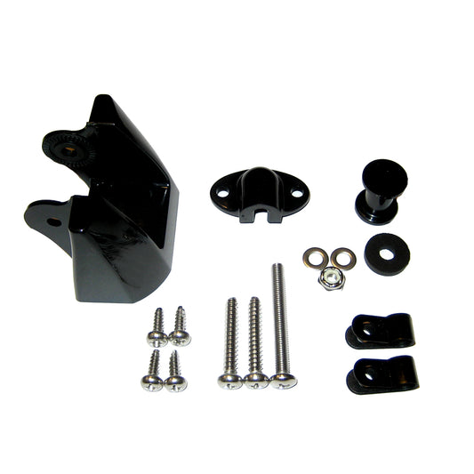 Black automotive mounting bracket kit with screws, nuts, and hardware for car audio or accessory installation