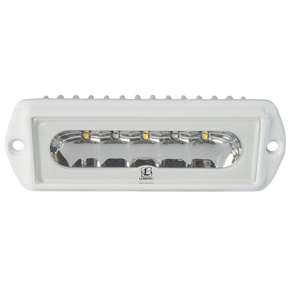 Lumitec marine LED light with white housing and chrome reflector, ideal for boat illumination and accent lighting.