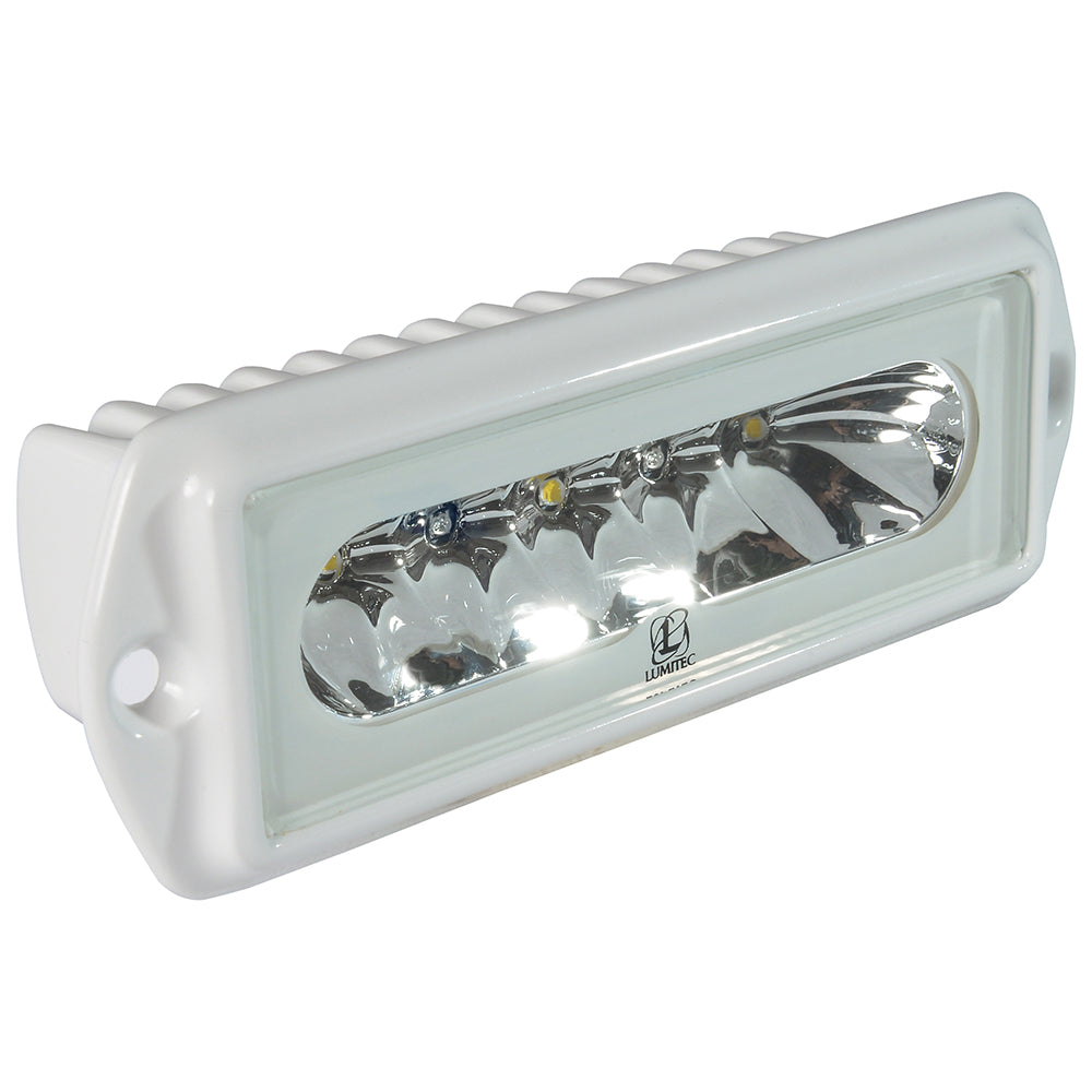 White LED marine light with Lumitec branding, ideal for boat illumination and outdoor use.