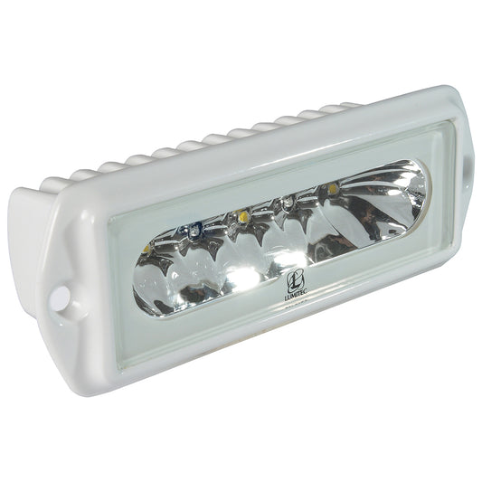 White LED marine light with Lumitec branding, ideal for boat illumination and outdoor use.
