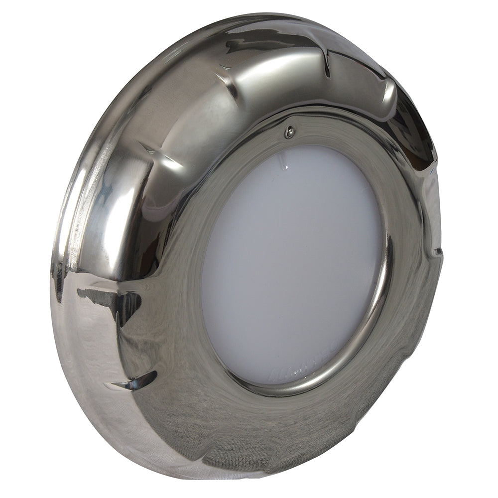 Chrome marine LED light with rugged bezel for boat or RV installation