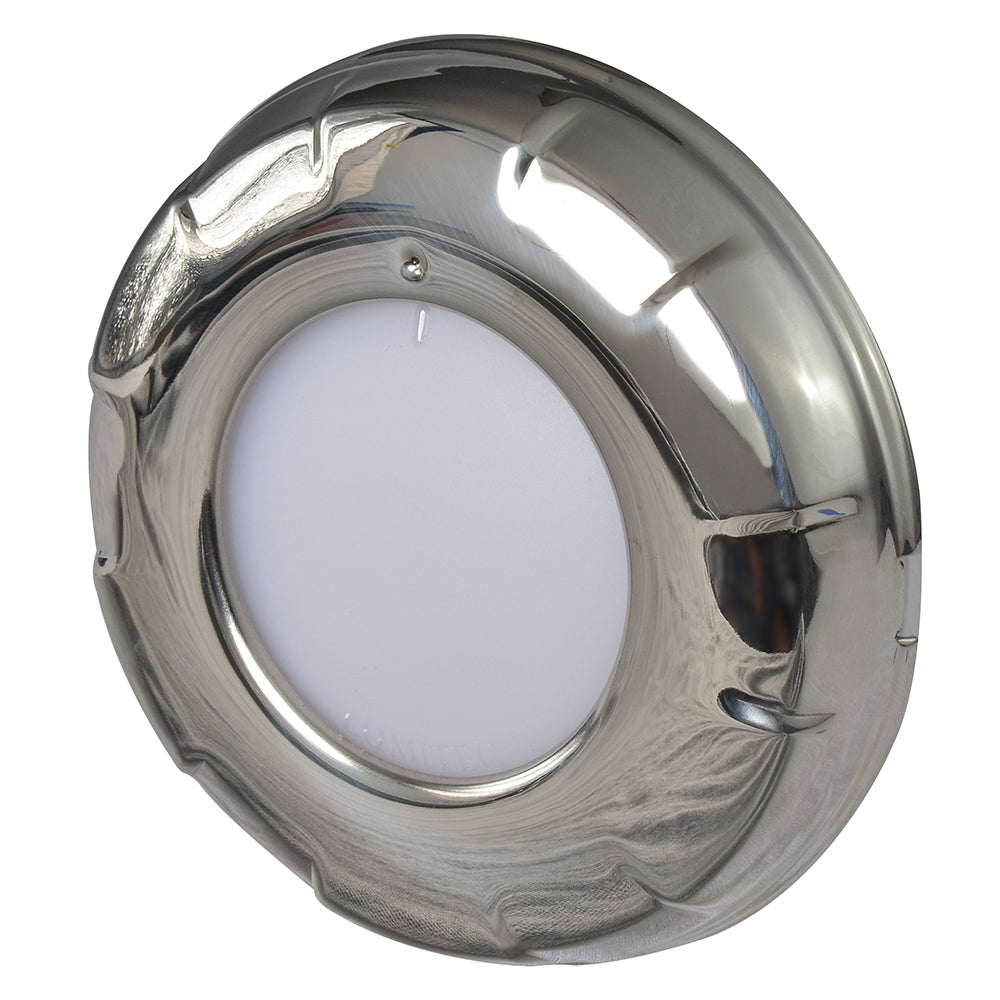 Chrome marine LED light with scalloped bezel for boat deck or interior illumination