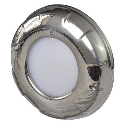 Chrome marine LED light with scalloped bezel for boat deck or interior illumination