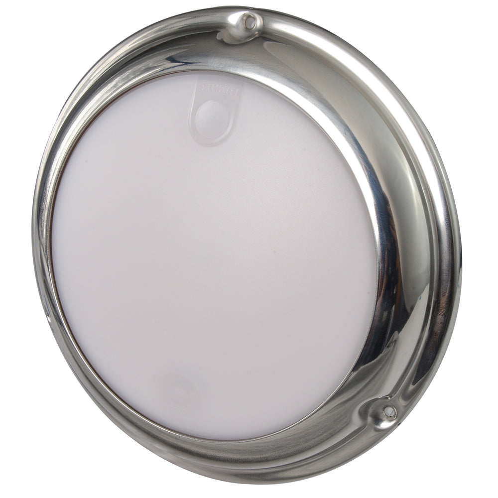 Chrome marine LED light with frosted lens, ideal for boat or auto exterior illumination