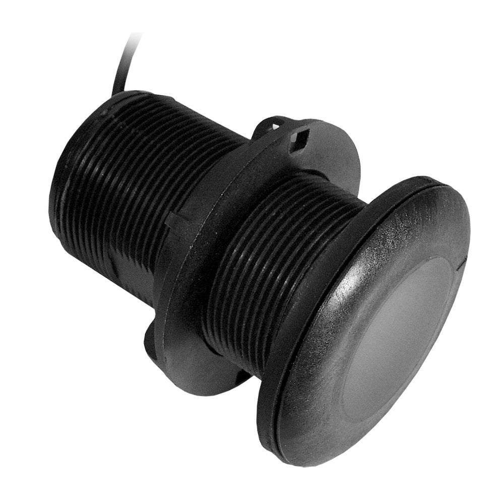 Black waterproof marine-grade push button switch with threaded housing and cable