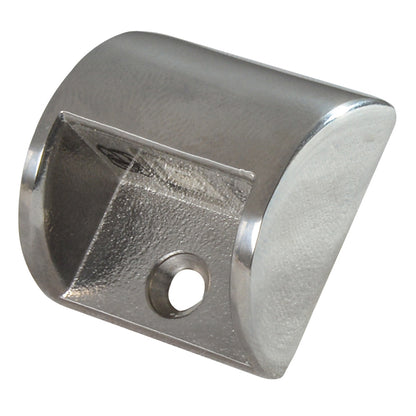 Stainless steel marine hardware fitting with mounting hole, polished finish for boat rail installation