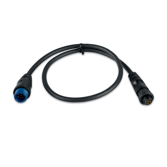 Black audio cable with blue and black connectors for car stereo installation