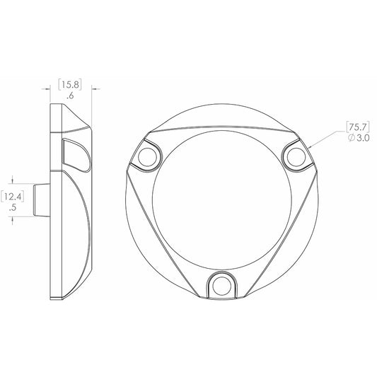 Technical diagram of circular automotive component with precise measurements for installation