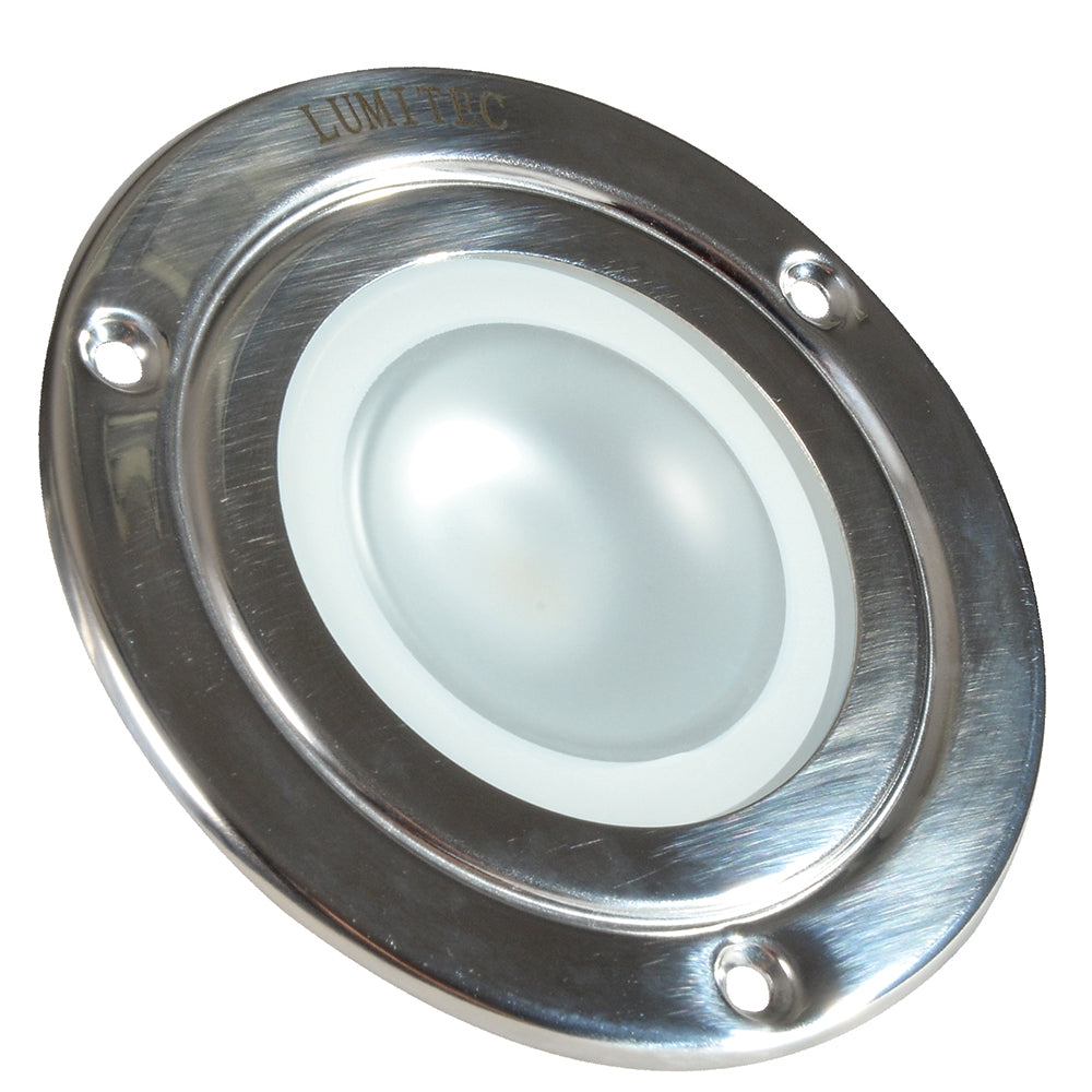 Lumitec marine LED deck light with brushed stainless steel housing and frosted lens