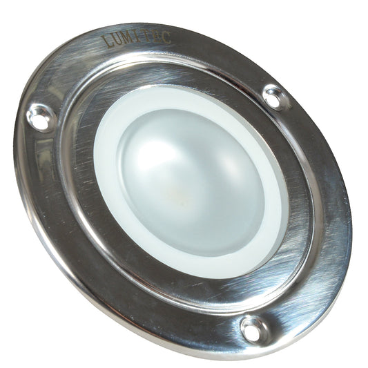 Lumitec marine LED deck light with brushed stainless steel housing and frosted lens