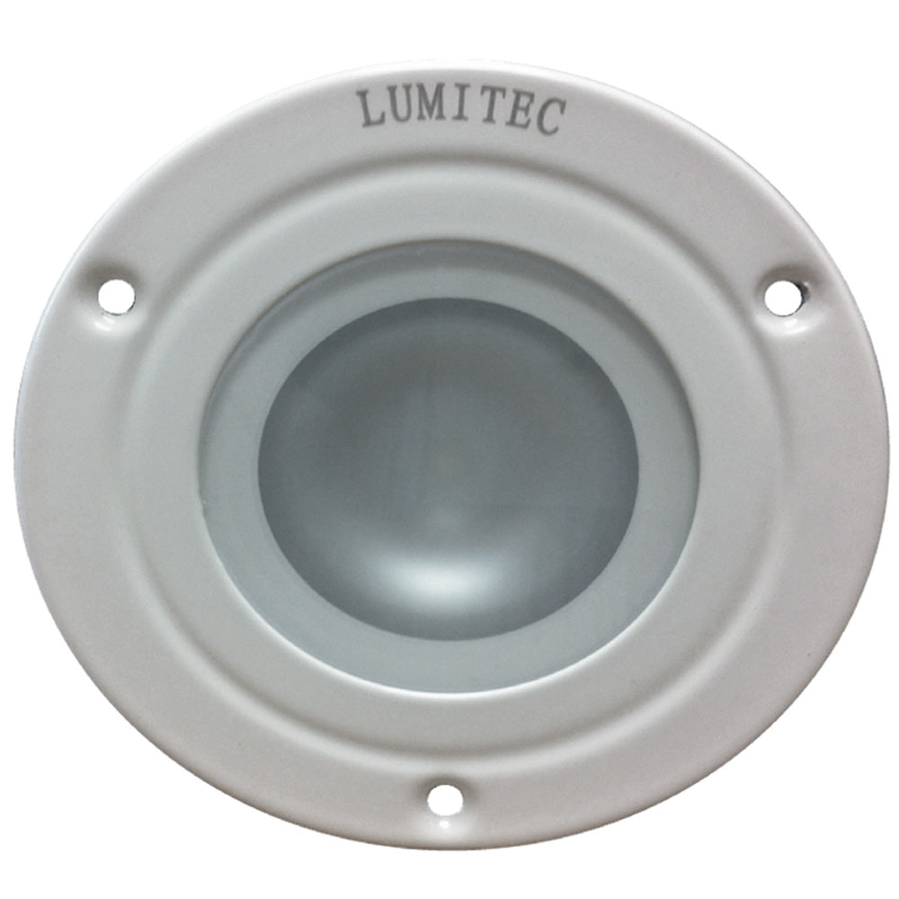 Lumitec marine LED light with white housing and clear lens, ideal for boat lighting installations