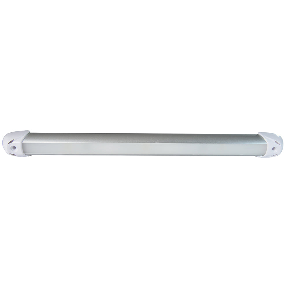 Sleek aluminum LED light bar with white end caps for auto or commercial use