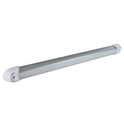 Silver LED light bar with white end caps for auto or commercial installation
