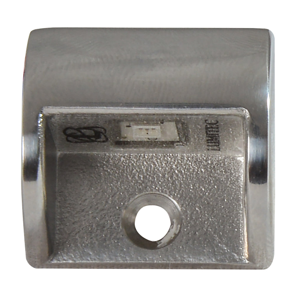 Chrome LED step light with textured base and mounting hole for auto or residential use