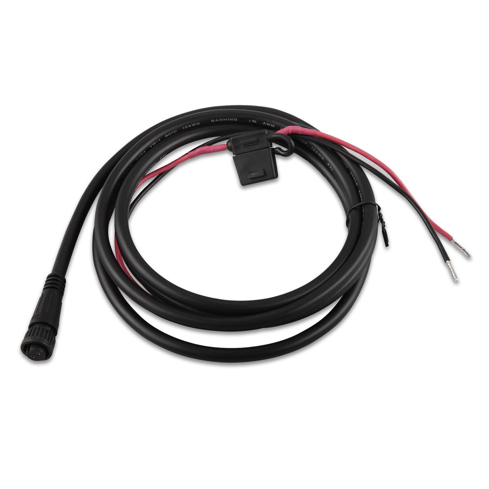 Black 12AWG power cable with red/black wires, fuse holder, and connector for car audio installation