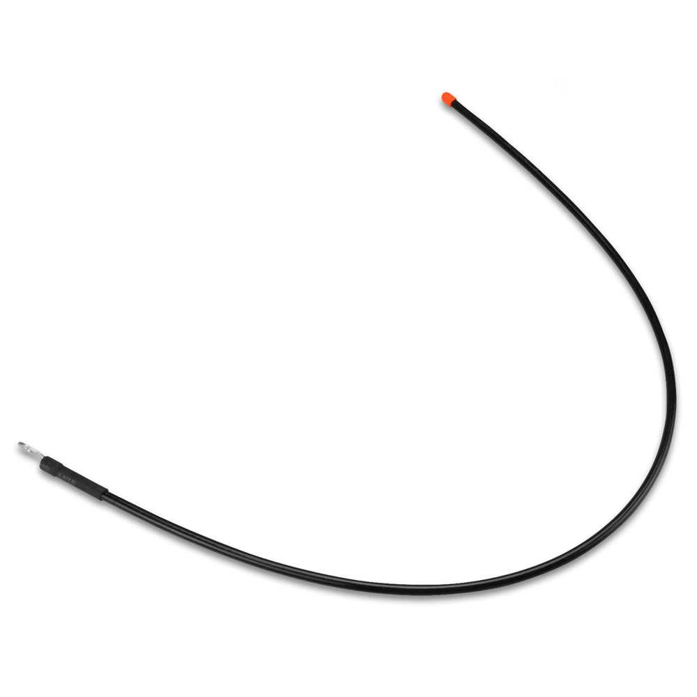 Black audio wiring cable with orange tip and metal connector for car stereo installation