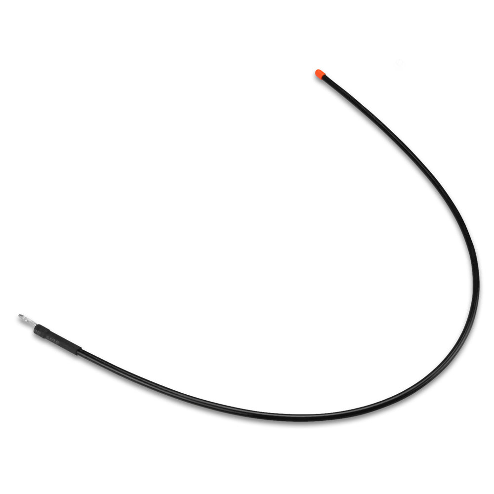 Black automotive wiring harness with orange tip and metal connector for car audio installation