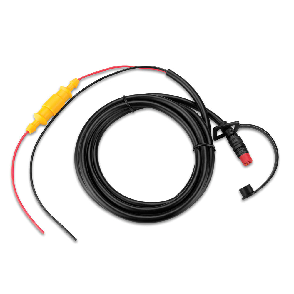 Coiled black audio cable with red wire, yellow connector, and red plug for car audio installation