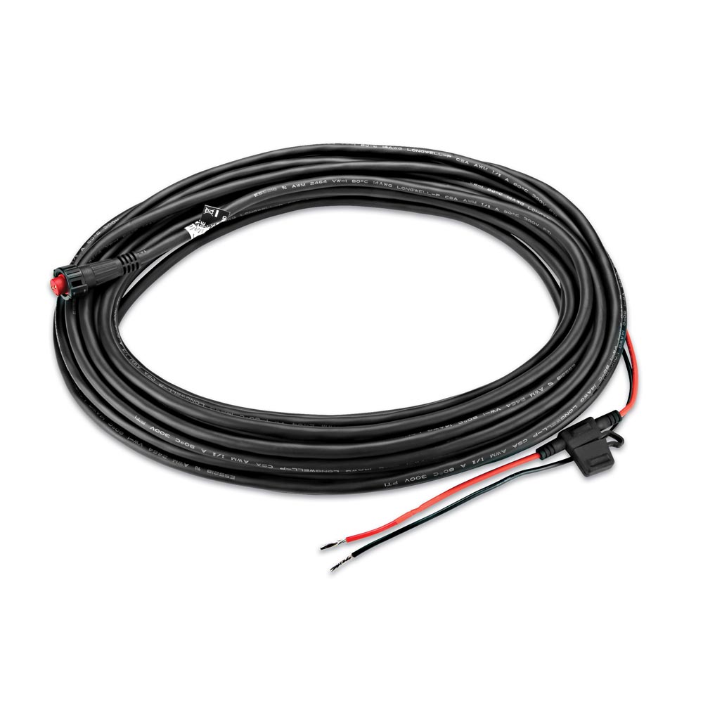 Coiled black power cable with red/black wires and connectors for car audio installation
