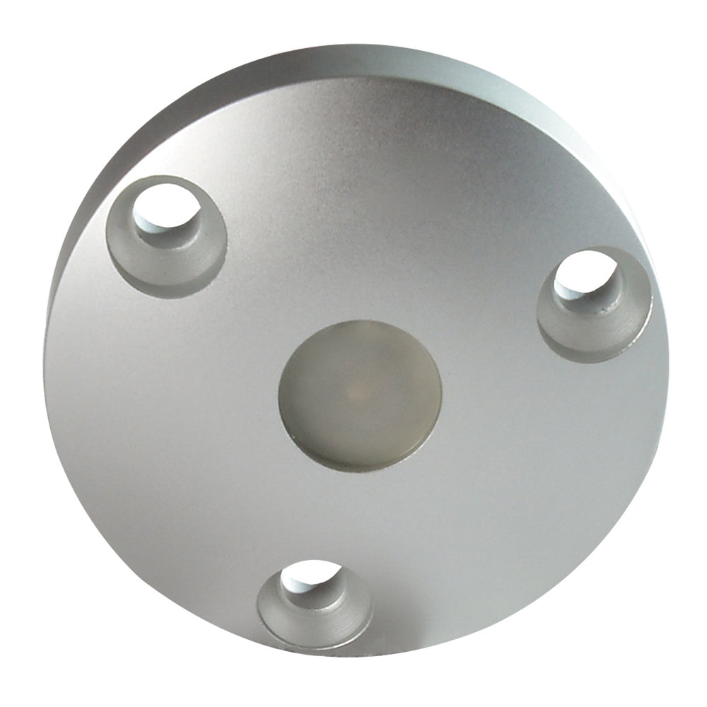 Circular aluminum speaker mounting plate with three screw holes and center cutout for audio installation