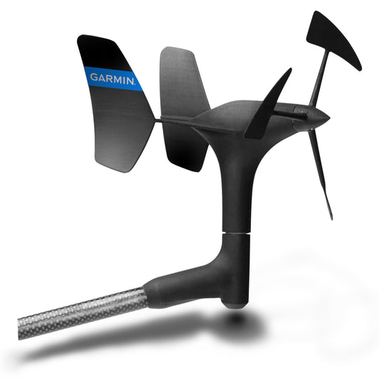 Garmin marine wind sensor with black blades and carbon fiber mount for boat navigation systems