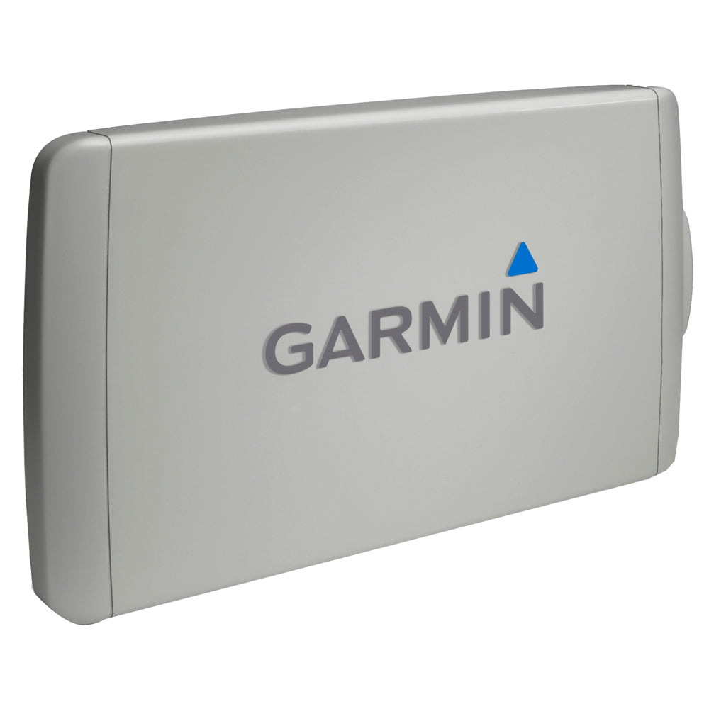 Garmin marine GPS device with sleek gray casing and blue triangle logo