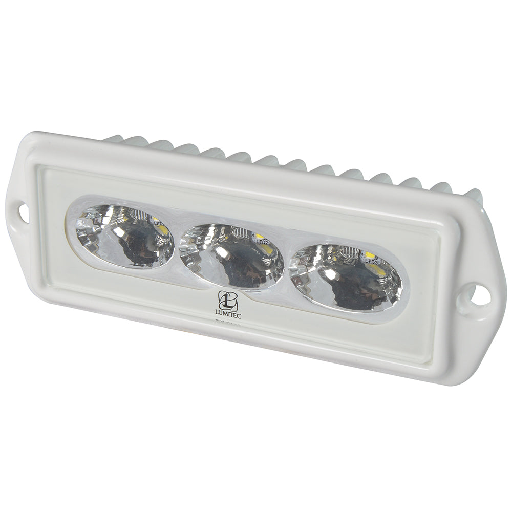 White Lumitec LED light bar with three oval lenses, ideal for marine or automotive lighting upgrades.