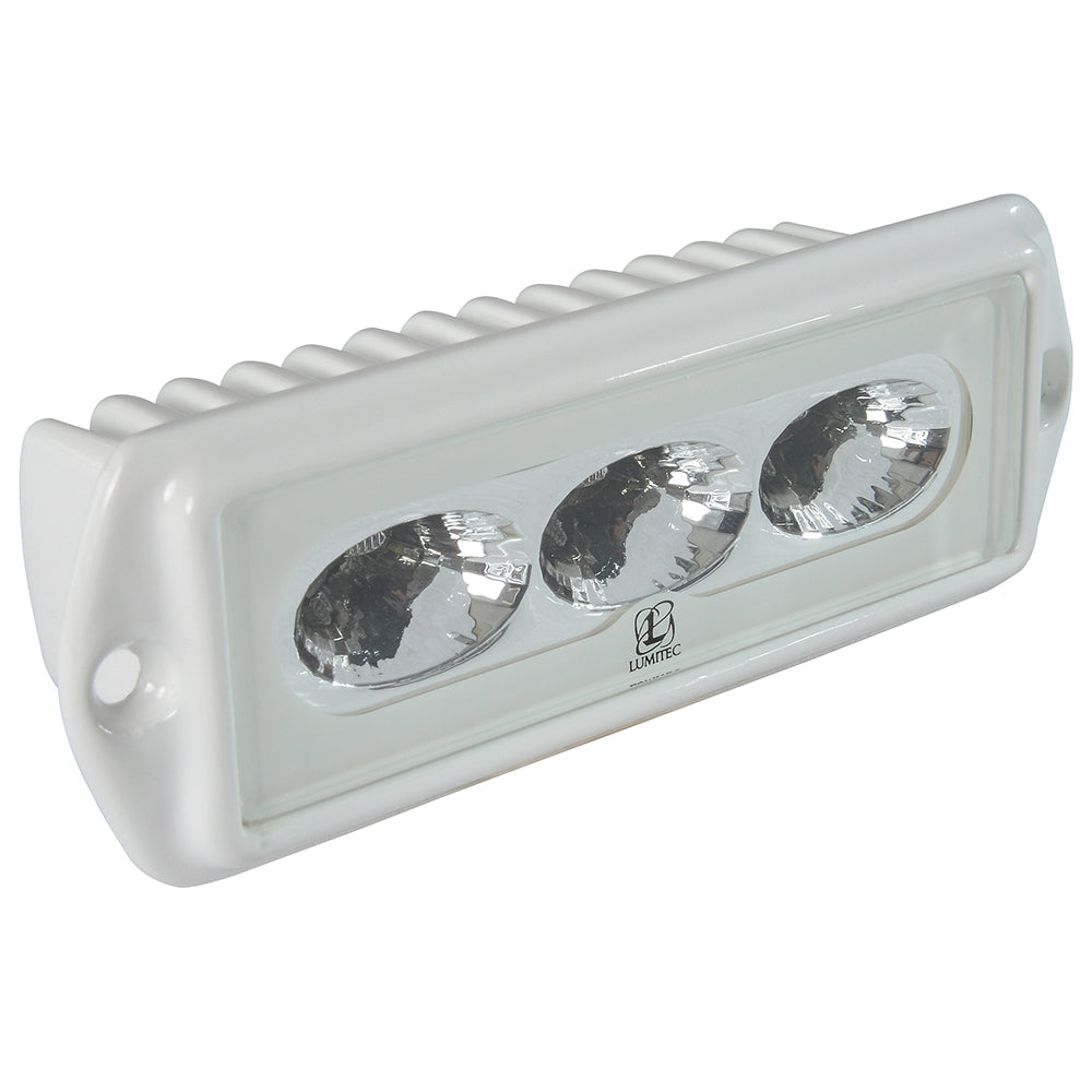 White Lumitec LED light bar with three circular lenses for marine or automotive use