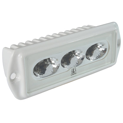 White Lumitec LED light bar with three circular lenses for marine or automotive use