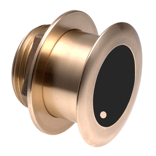 Brushed brass marine thru-hull fitting with black insert and mounting flange