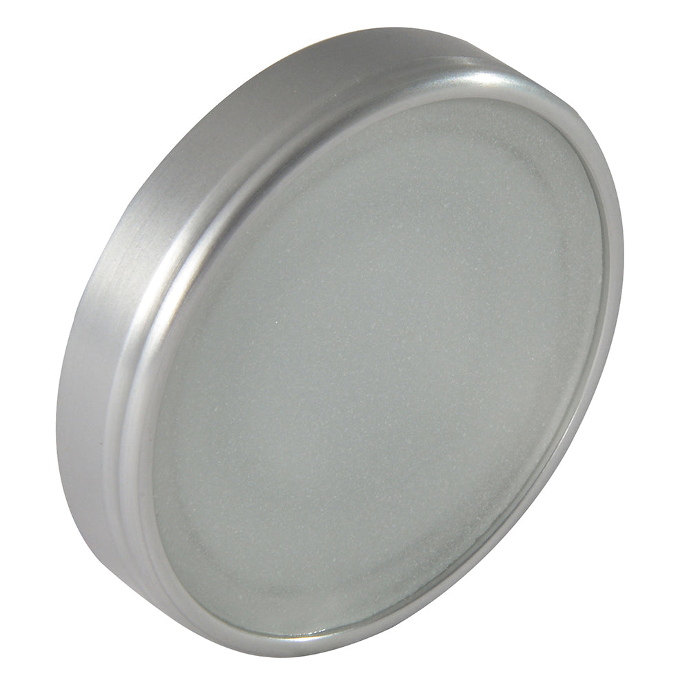 Frosted glass lens with brushed aluminum bezel for automotive or audio lighting