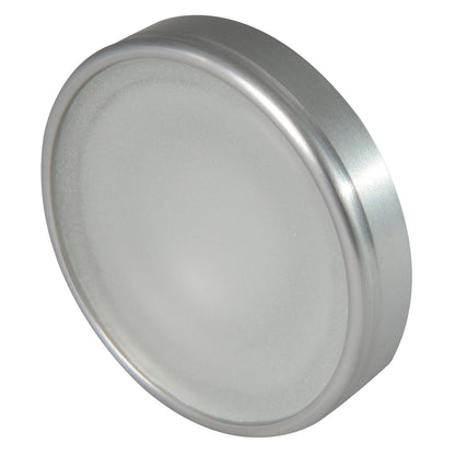 Frosted glass lens with silver metal bezel for automotive or home lighting