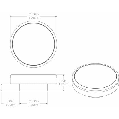 Technical diagram of circular audio component with precise dimensions for car audio installation
