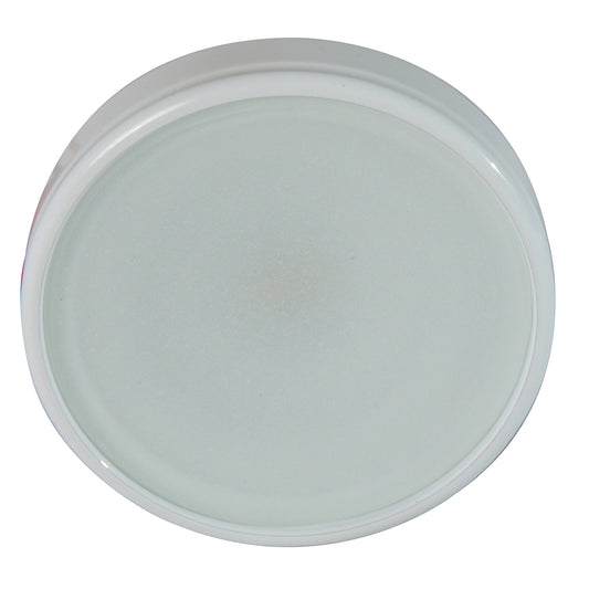 Frosted glass lens with white rim for automotive or residential lighting fixture