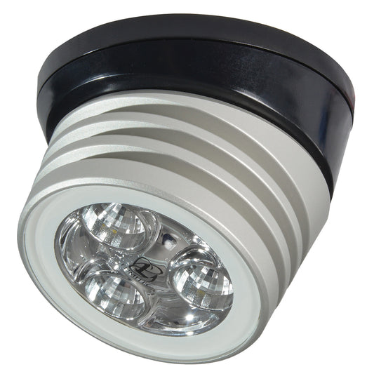 LED marine spotlight with black and silver housing, ideal for boat lighting installations