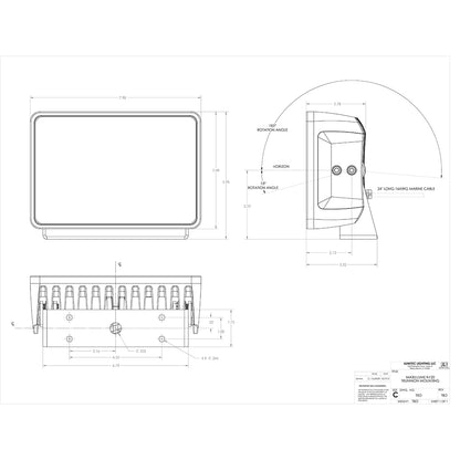 Technical diagram of MaxiLume H120 trunnion mount marine light with dimensions and 24" 16AWG cable specs