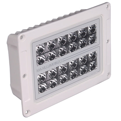 Maxillume 120 LED marine light with Lumitec branding, white housing, and dual-row LED array
