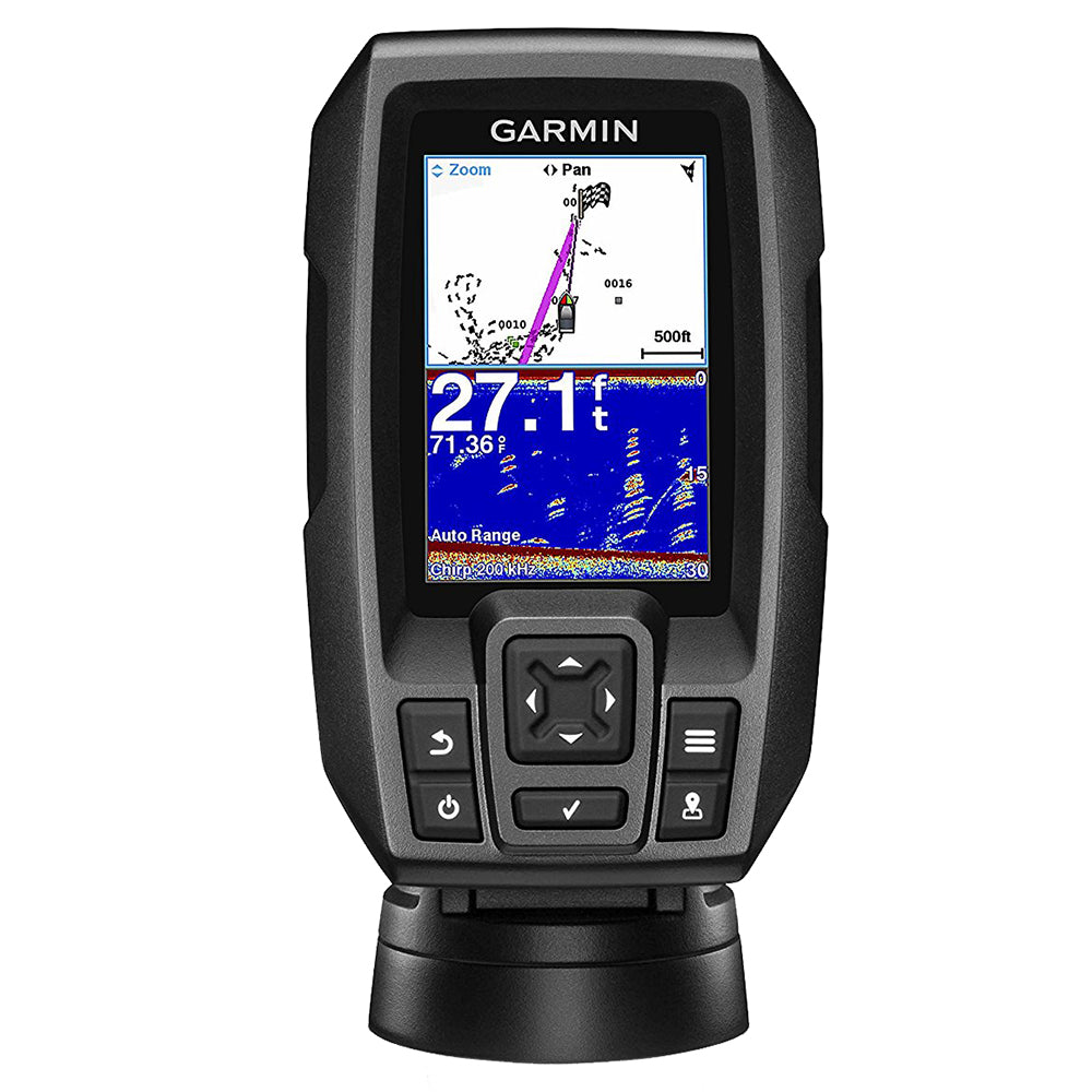 Garmin fish finder displaying depth and sonar readings for fishing