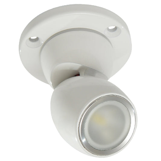 White LED ceiling spotlight with adjustable head and sleek modern design for residential or commercial use